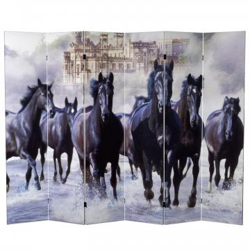 6 ft. Tall Double Sided Horses Canvas Room Divider 6 Panel